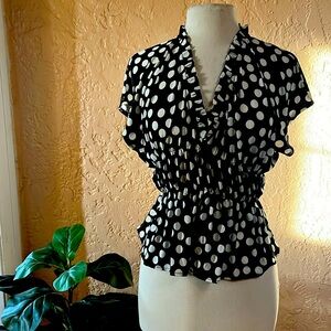 Zara polka dots black and white blouse size Small fits M like new